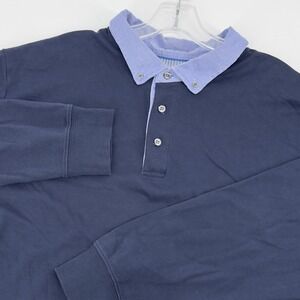 Lands End Men XXL Blue Long Sleeve Polo Shirt 100% Supima Cotton Traditional Fit